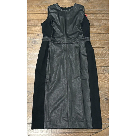 Spanx Leather-Like Combo Fitted Sheath Dress Luxe Black 20393R - Women’s M - Picture 1 of 11